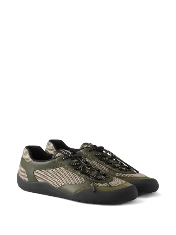 Prada Speedrock Leather And Mesh Fabric Sneakers | Green | FARFETCH