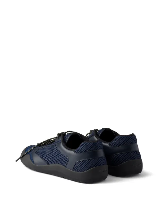 Prada Speedrock Leather And Mesh Fabric Sneakers | Blue | FARFETCH