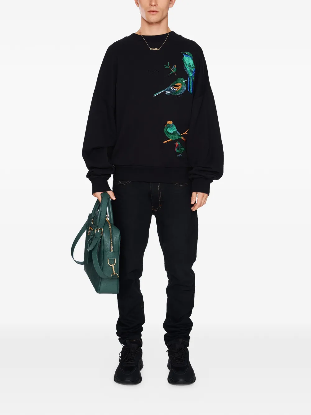 PLACE OF &Euml;LMS Sweater met geborduurde vogels - Zwart