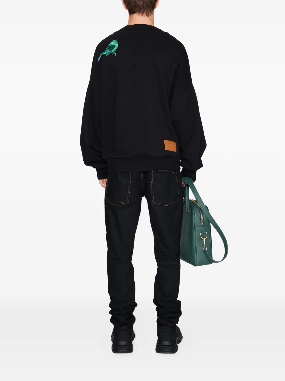 PLACE OF ËLMS Sweater met geborduurde vogels Zwart