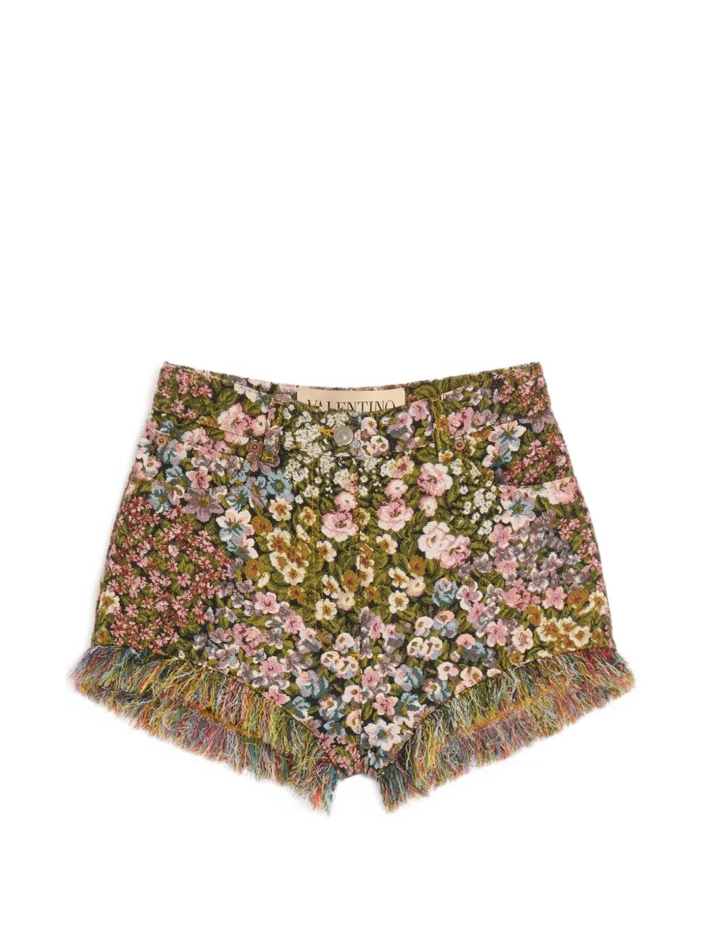 Valentino Garavani fringed floral-print shorts - Verde