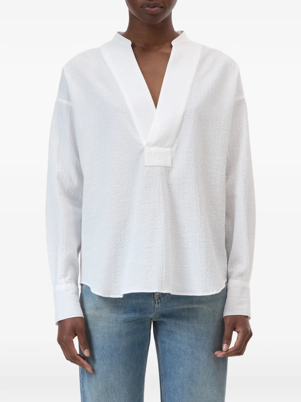  Closed V-neck Shirt - White 