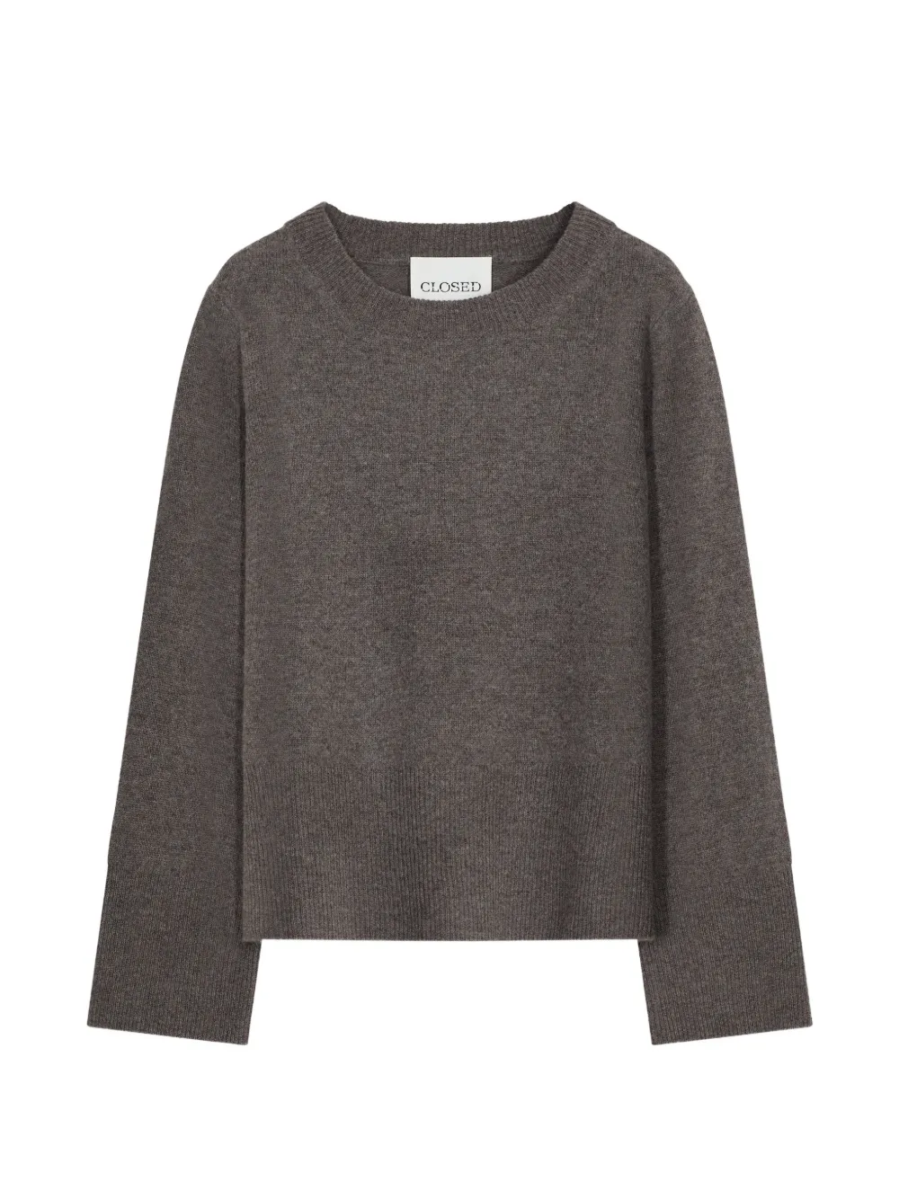 Closed crew-neck long-sleeve sweater - Marrone