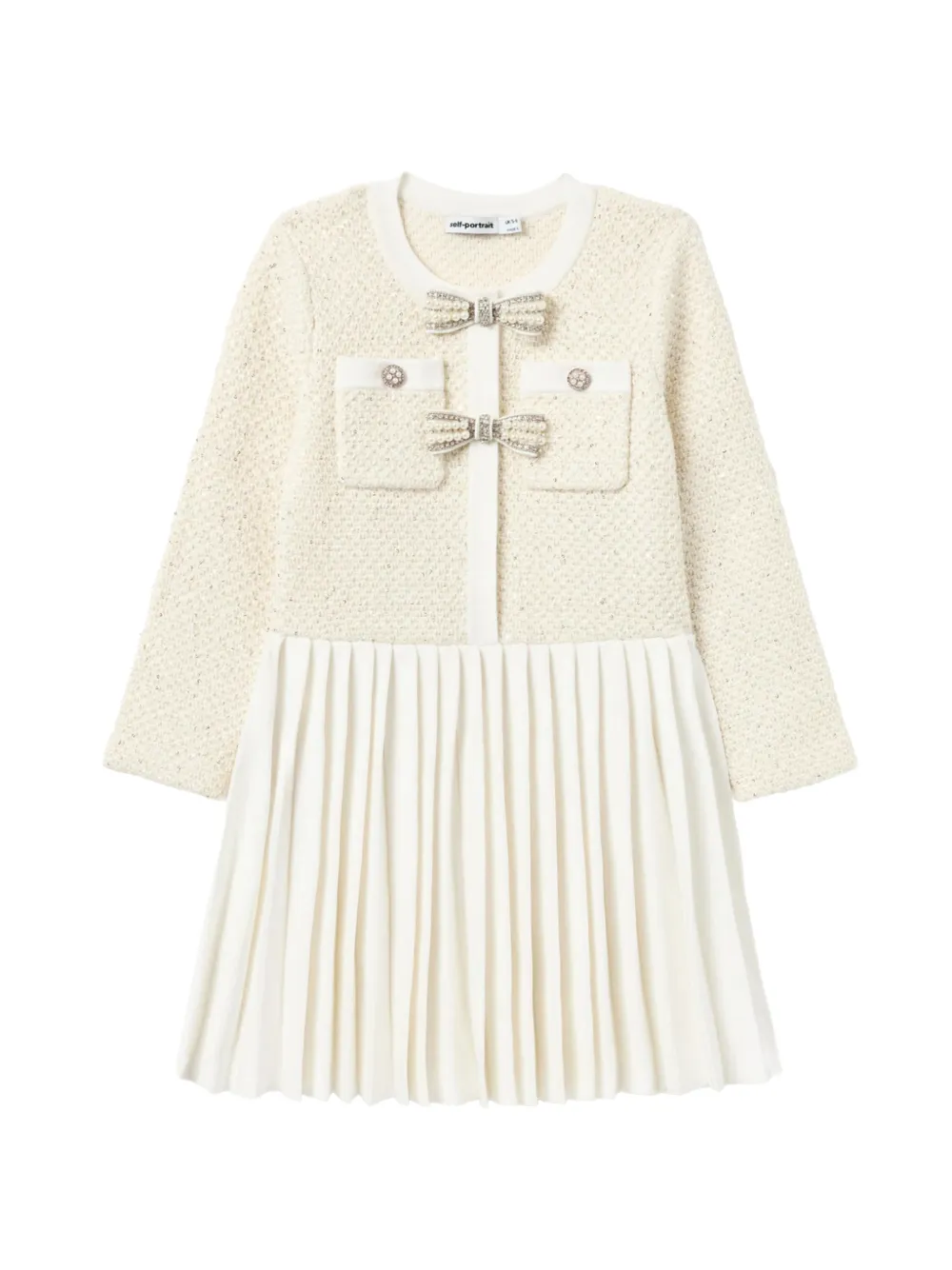 Self-Portrait Kids pleated-skirt bow-embellished dress - Toni neutri