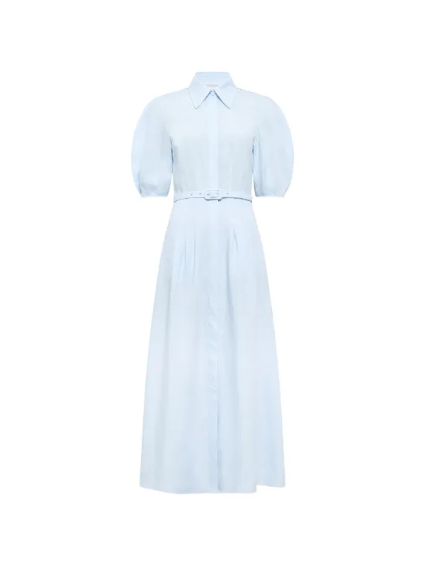 Gabriela Hearst Maude Pleated Belted Shirtdress in Blue
