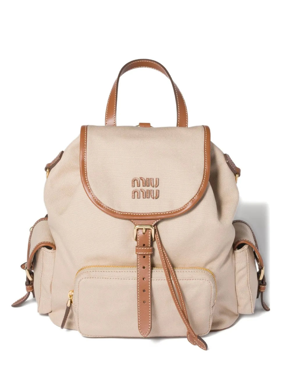 Miu Miu Zaino in tela con tasca - Toni neutri