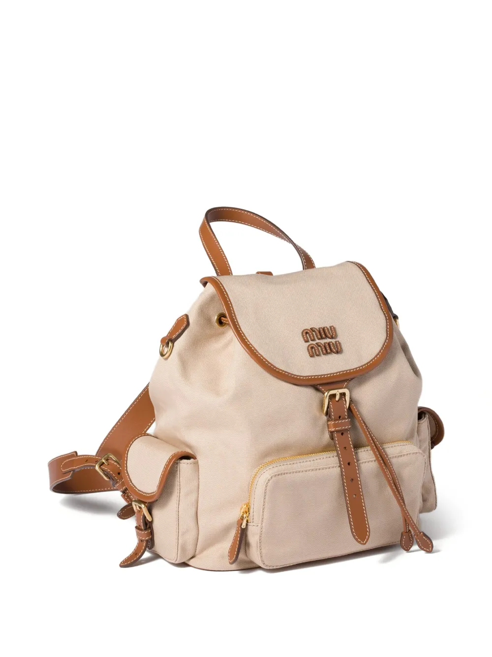  Miu Miu Flap-pocket Strap Canvas Backpack - Neutrals 