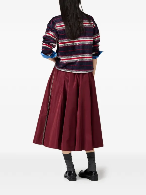 Miu Miu elasticised-waistband metal-zipper Midi Skirt | Red | FARFETCH