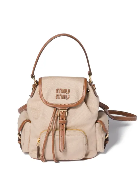 Miu Miu flap leather canvas backpack