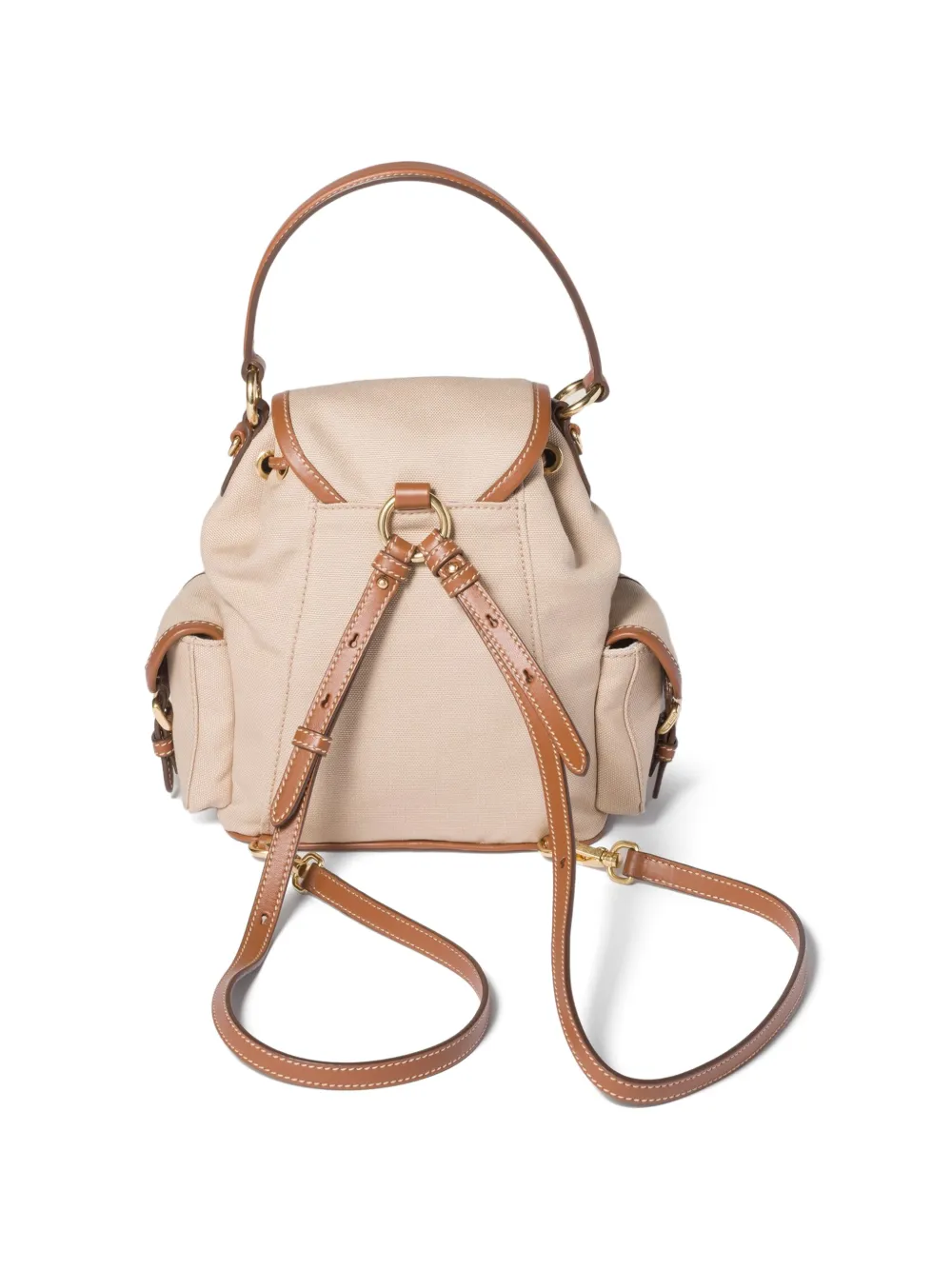  Miu Miu Flap Leather Canvas Backpack - Neutrals 