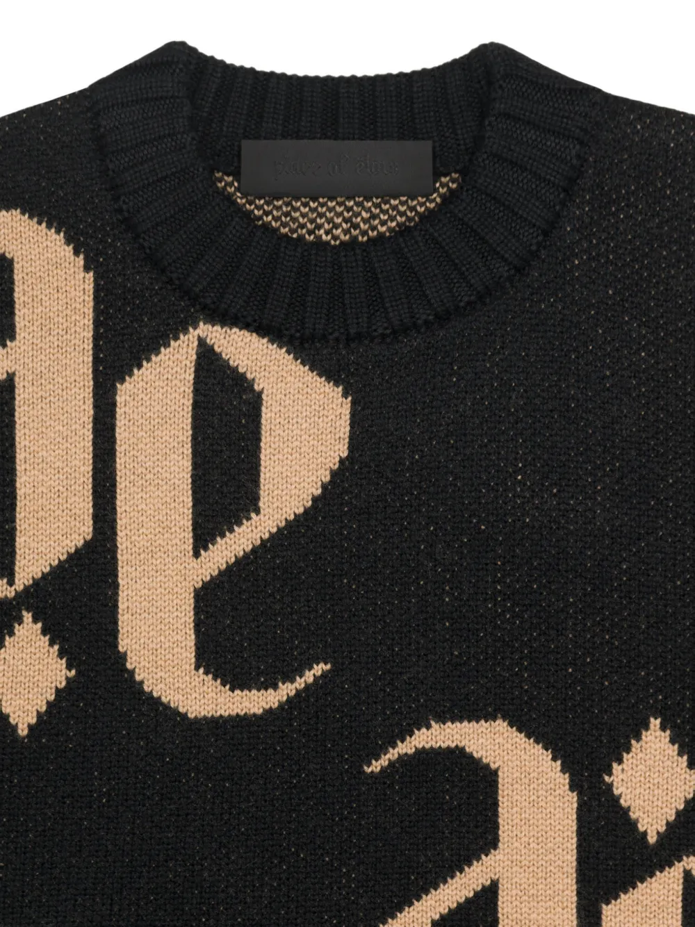 PLACE OF ËLMS Trui met ronde hals en monolink jacquard Zwart