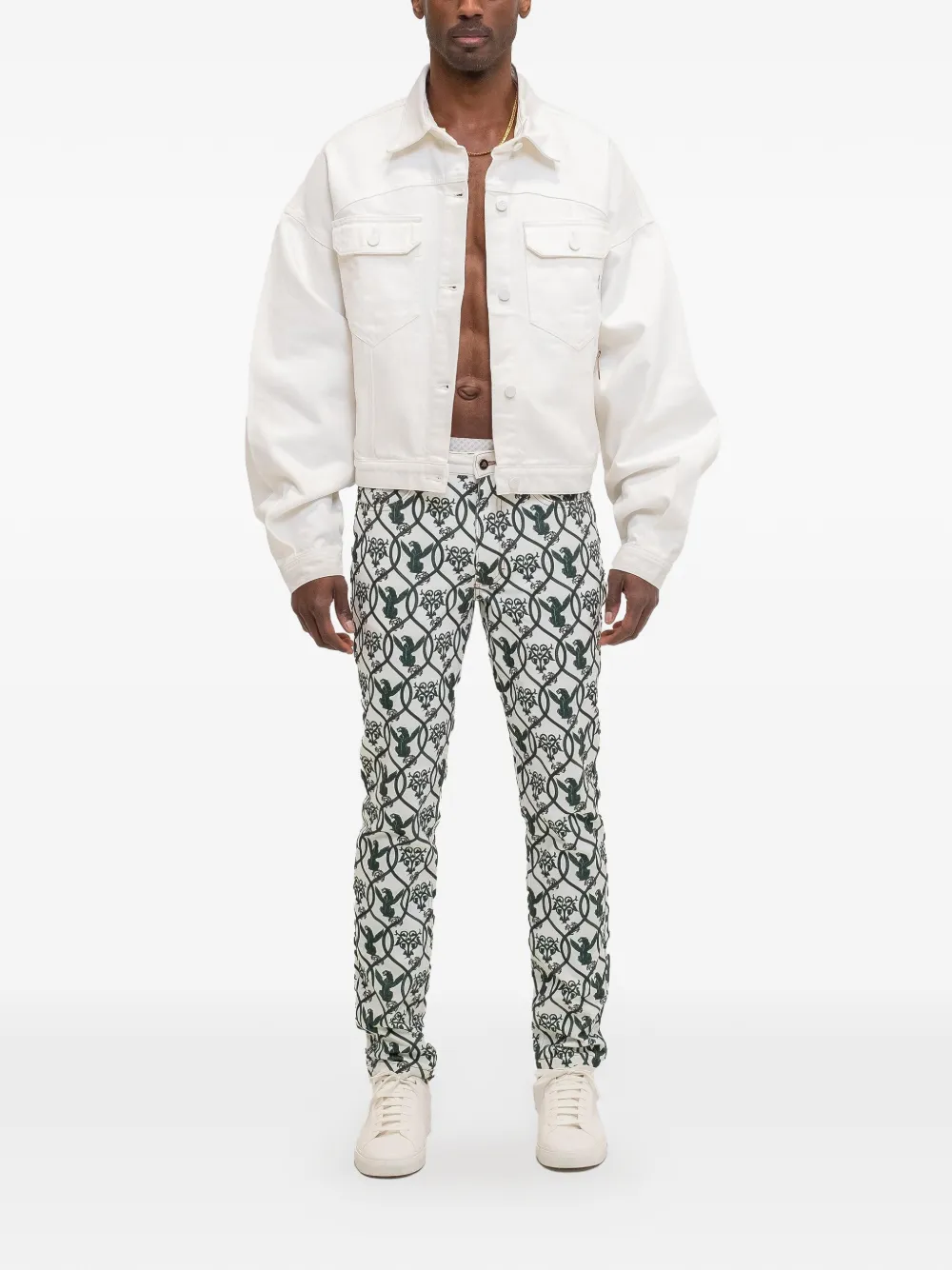 PLACE OF &Euml;LMS Jeans met vijf zakken en print - Wit