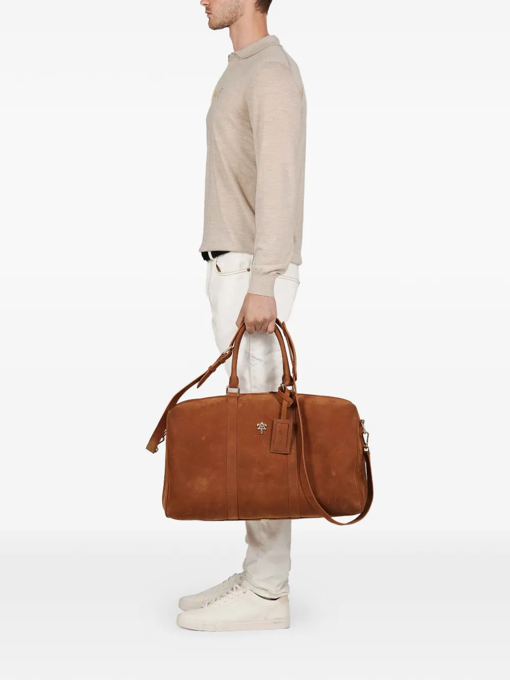 PLACE OF ËLMS Poloshirt met geborduurd logo en lange mouwen Beige
