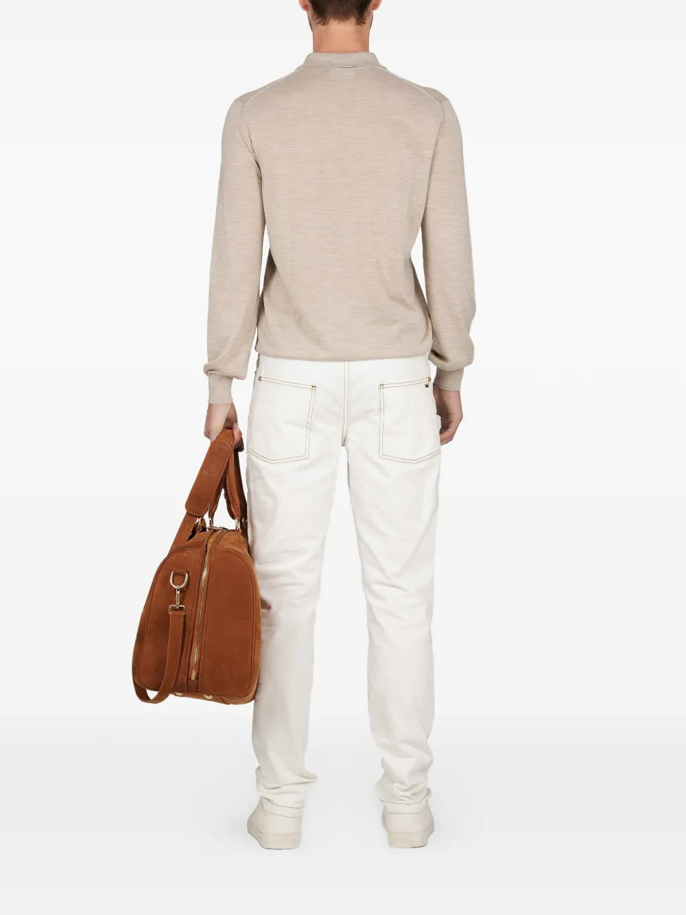 PLACE OF ËLMS Poloshirt met geborduurd logo en lange mouwen Beige
