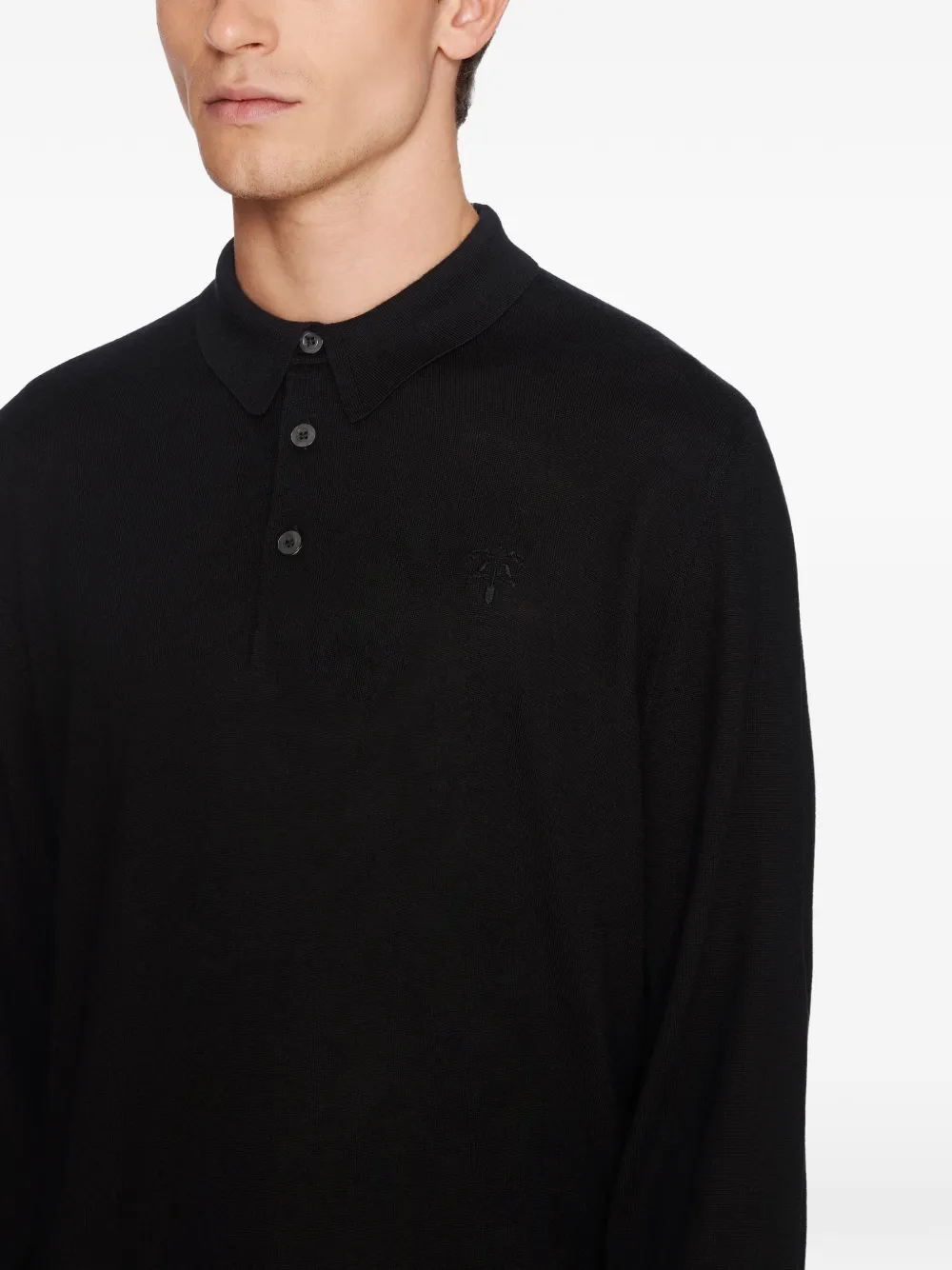 PLACE OF ËLMS Poloshirt met geborduurd logo en lange mouwen Zwart