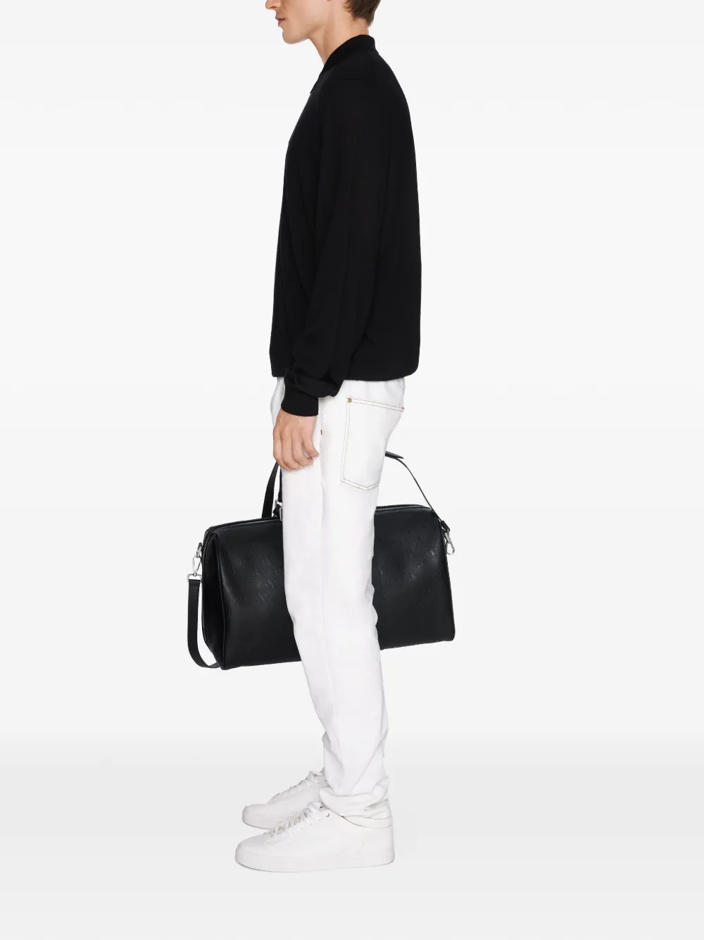 PLACE OF ËLMS Poloshirt met geborduurd logo en lange mouwen Zwart