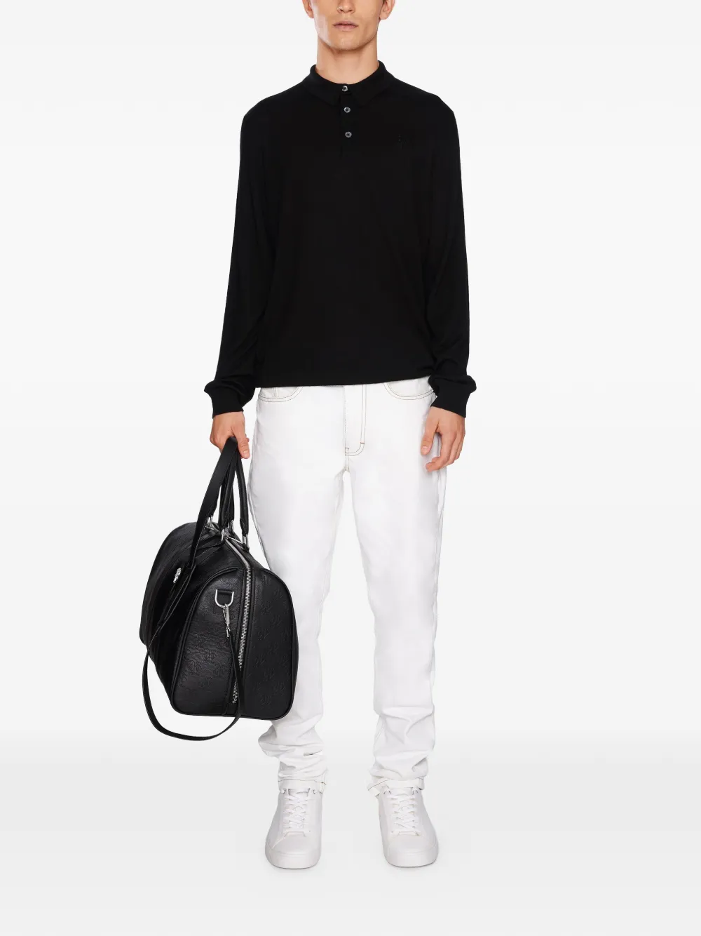 PLACE OF &Euml;LMS Poloshirt met geborduurd logo en lange mouwen - Zwart