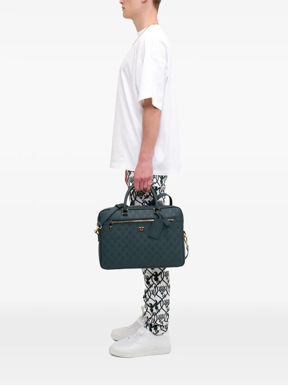 PLACE OF &Euml;LMS Leren aktetas met monolink-reli&euml;f - Groen