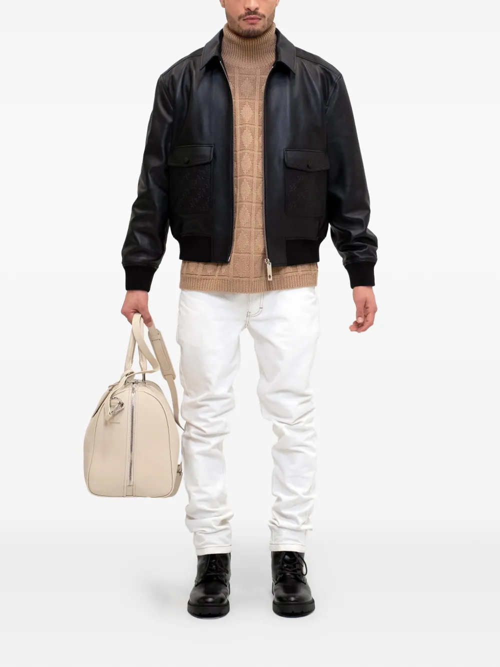  Place Of ëlms Monolink-debossed Leather Jacket - Black 