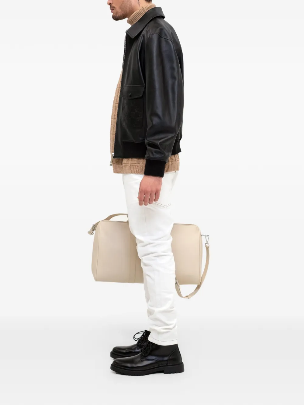  Place Of ëlms Monolink-debossed Leather Jacket - Black 