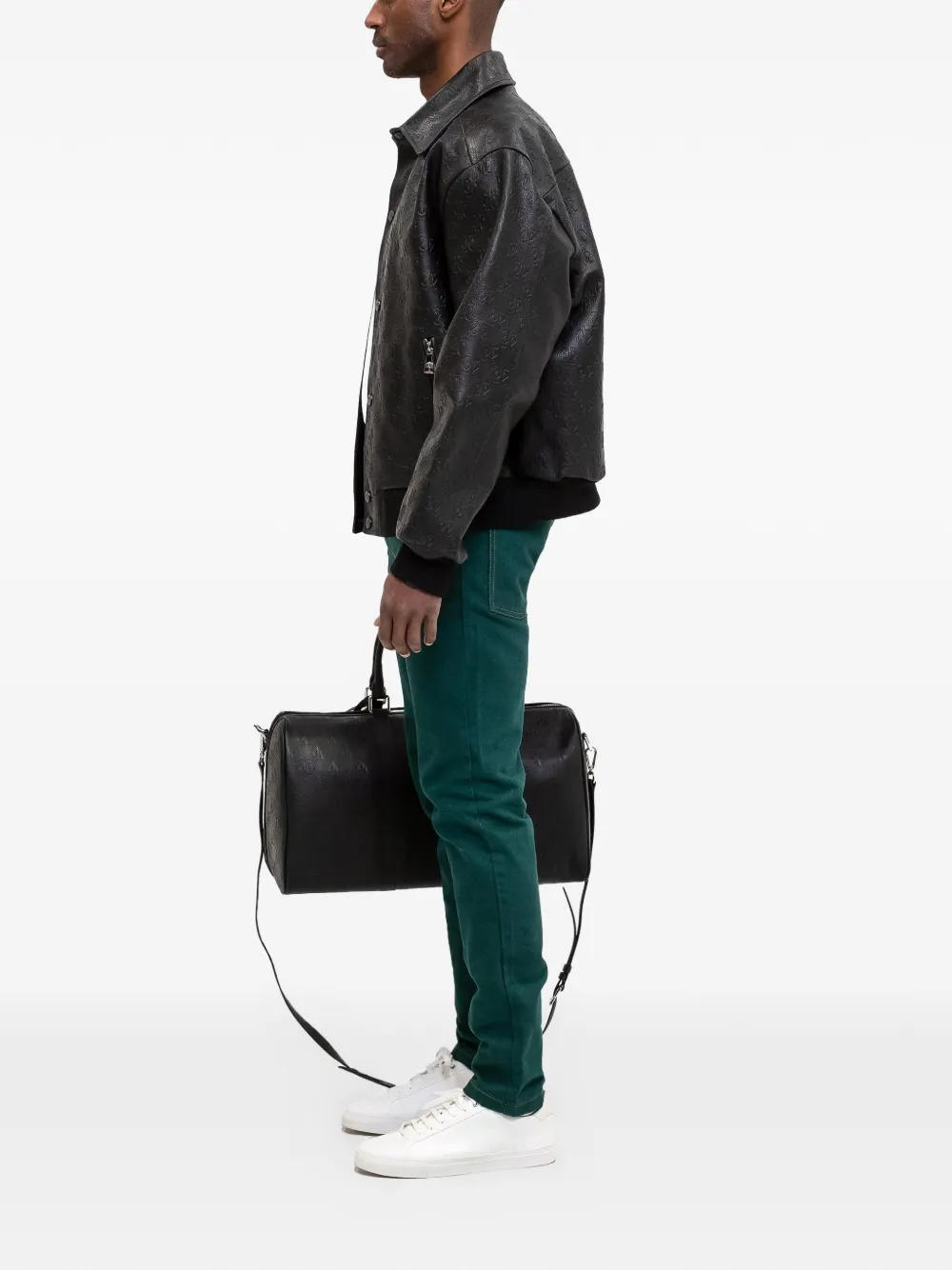  Place Of ëlms Debossed Leather Bomber Jacket - Black 
