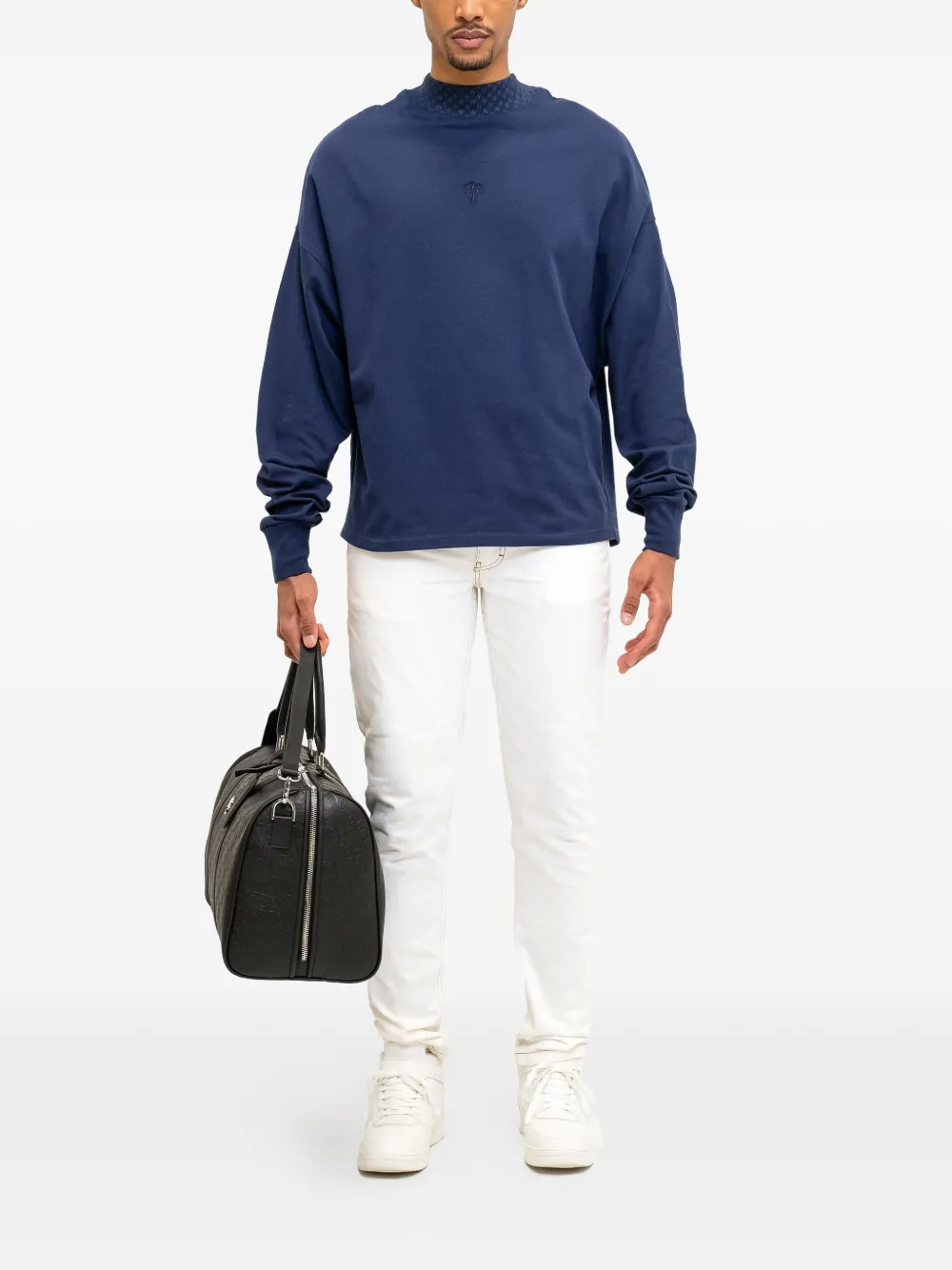 PLACE OF &Euml;LMS T-shirt met monolink-print en lange mouwen - Blauw