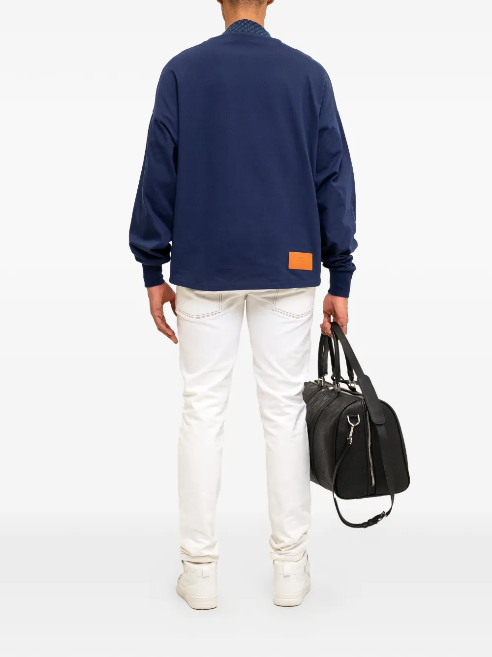 PLACE OF ËLMS T-shirt met monolink-print en lange mouwen Blauw