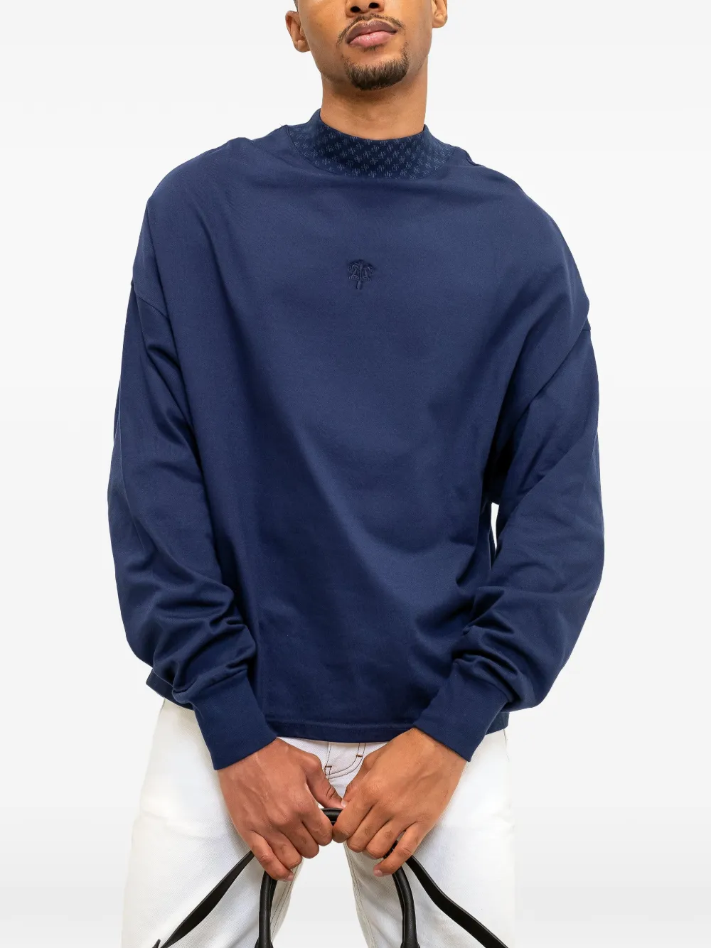 PLACE OF ËLMS T-shirt met monolink-print en lange mouwen Blauw