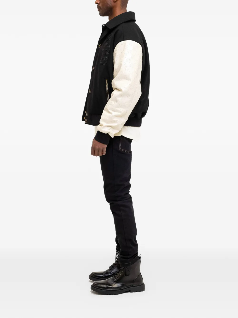  Place Of ëlms Debossed Embroidered Varsity Jacket - Black 