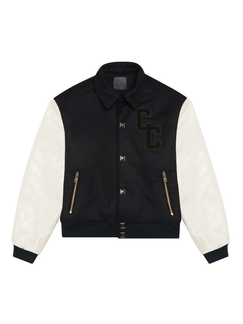 PLACE OF ËLMS debossed embroidered varsity jacket - Black