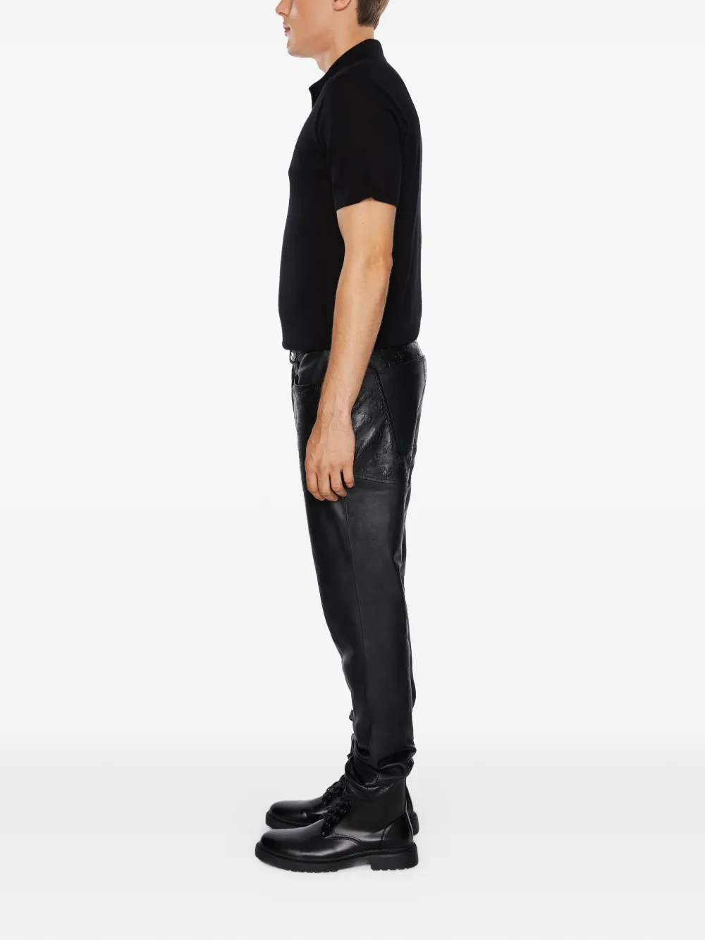  Place Of ëlms Monolink-debossed Leather Trousers - Black 