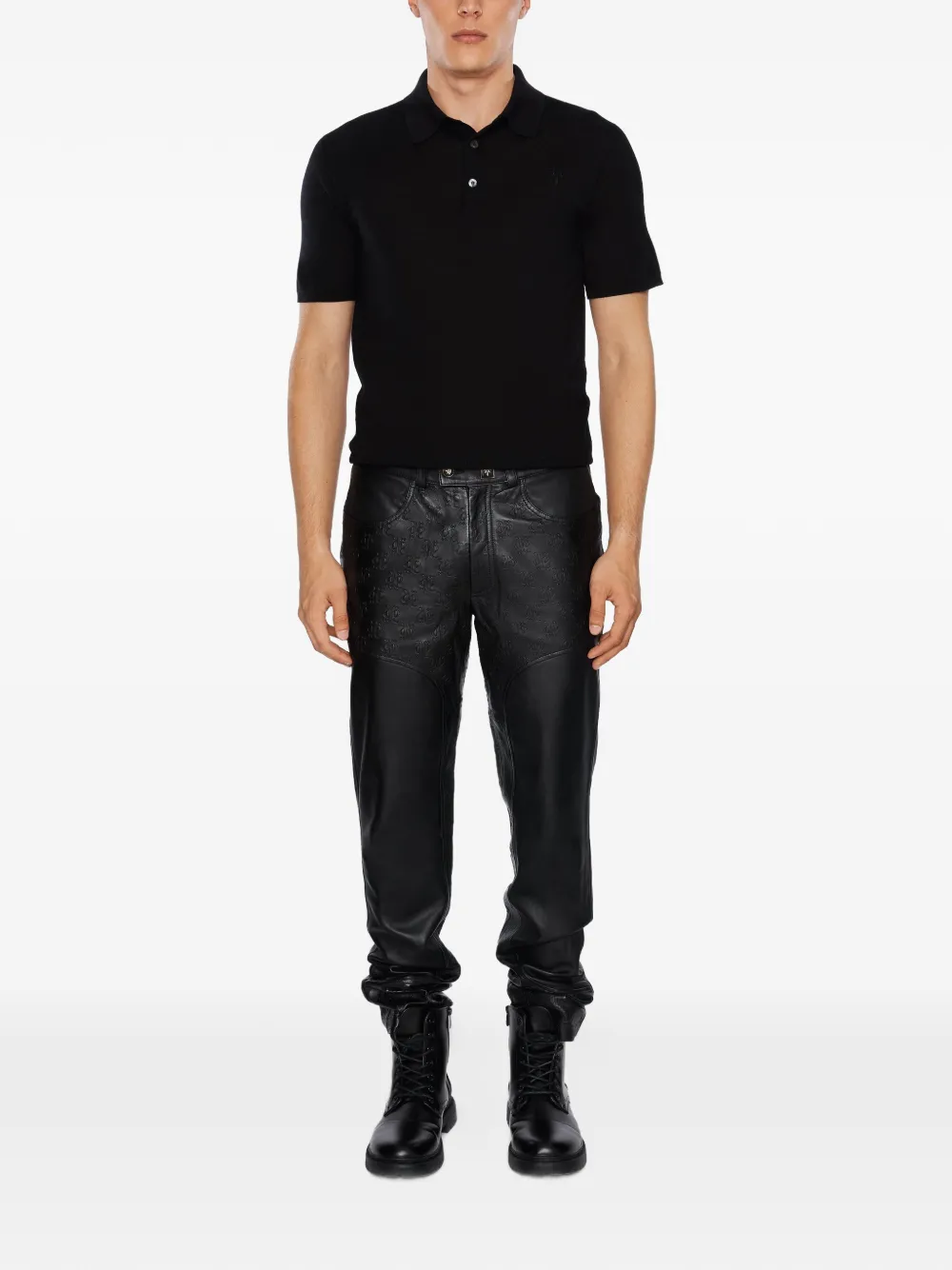 PLACE OF &Euml;LMS Leren broek met monolink-reli&euml;f - Zwart