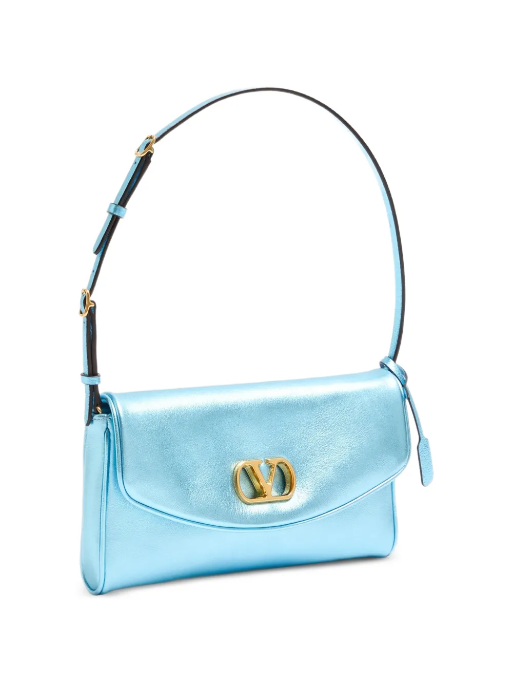 Valentino Garavani Kleine metallic DeVain VLogo schoudertas Blauw