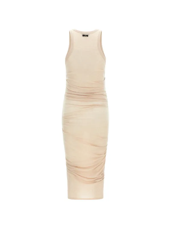 elisabetta franchi long dress with embroidery Elisabetta Franchi Logo-embroidery Draped Midi Dress