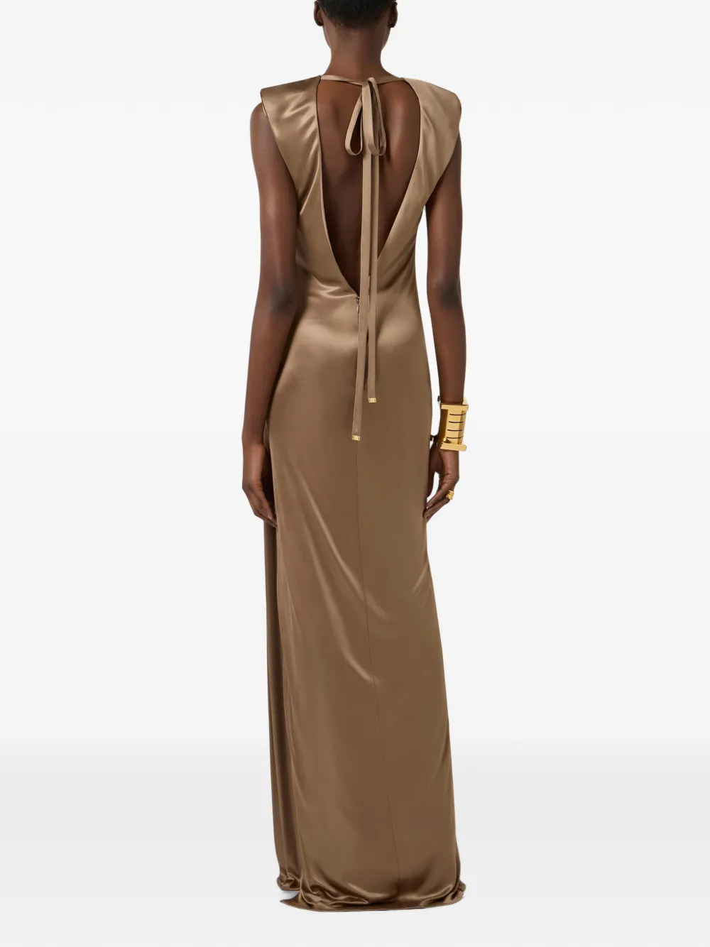 Elisabetta Franchi Gedrapeerde maxi-jurk met korte mouwen Bruin