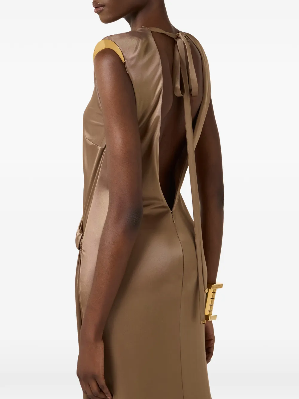 Elisabetta Franchi Gedrapeerde maxi-jurk met korte mouwen Bruin