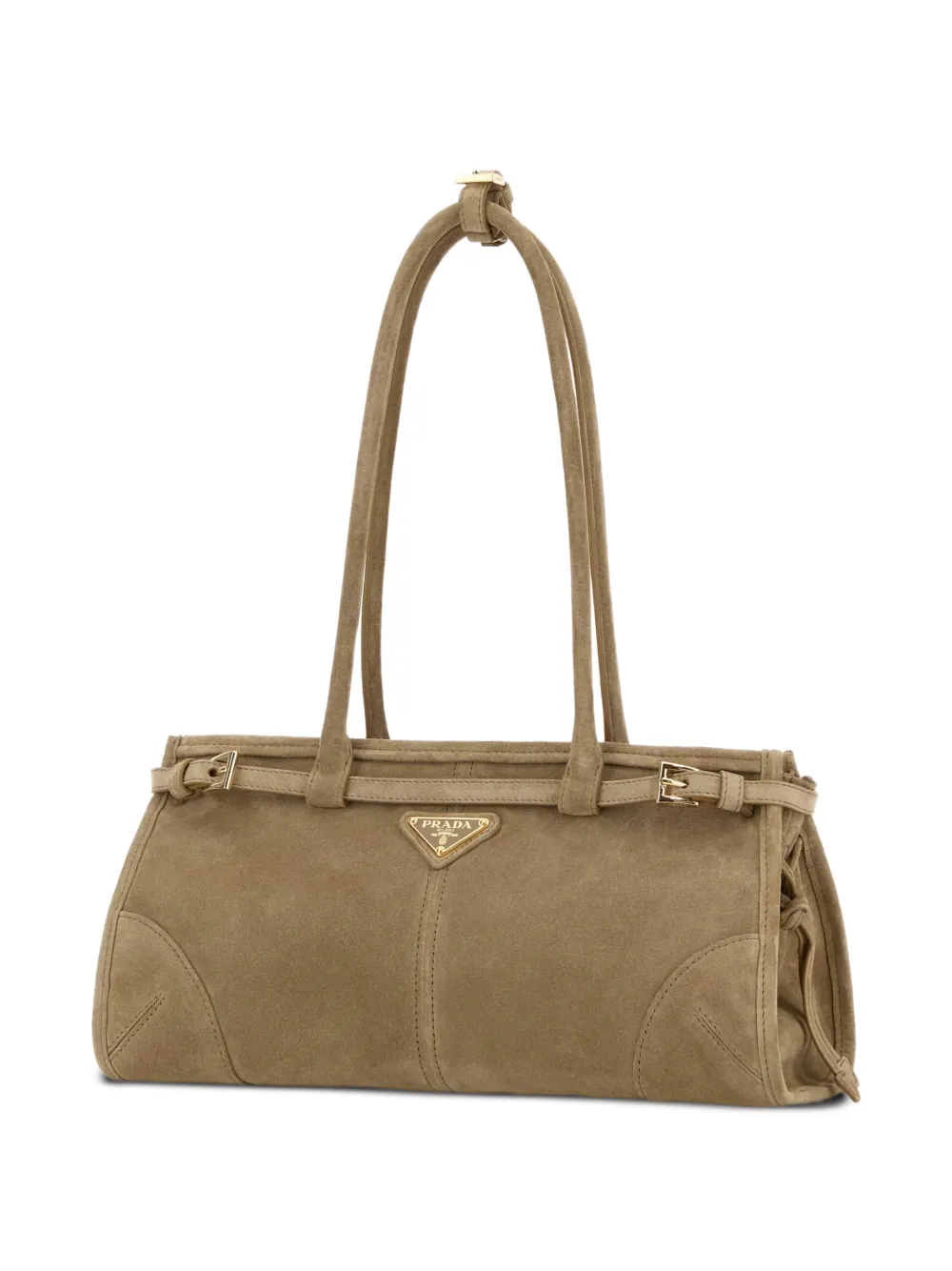 Prada Bonnie medium suède schoudertas Beige