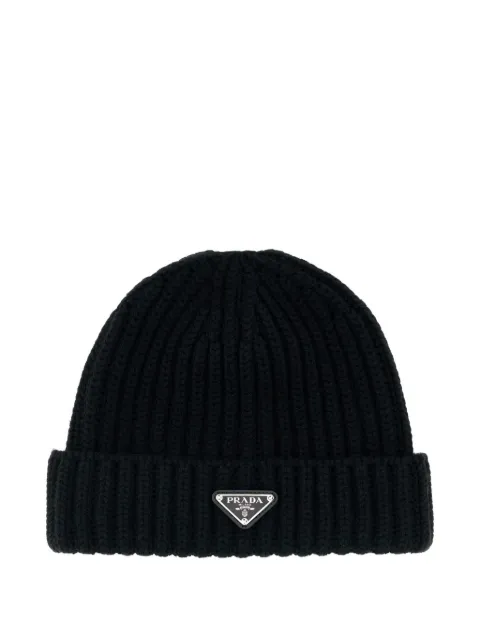 Prada triangle-logo beanie hat