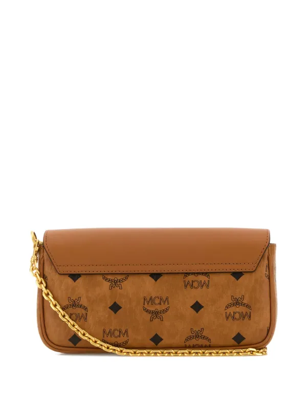 MCM Mini Tracy Logo Chain Leather Cross Body Bag | Brown | FARFETCH