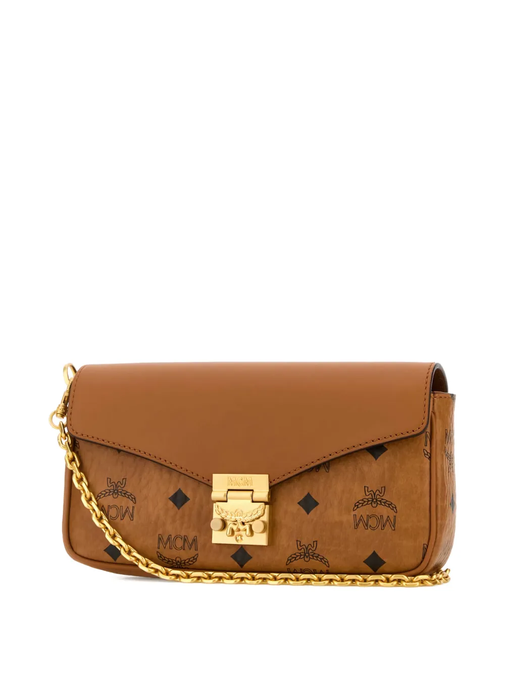  Mcm Mini Tracy Logo Chain Leather Cross Body Bag - Brown 