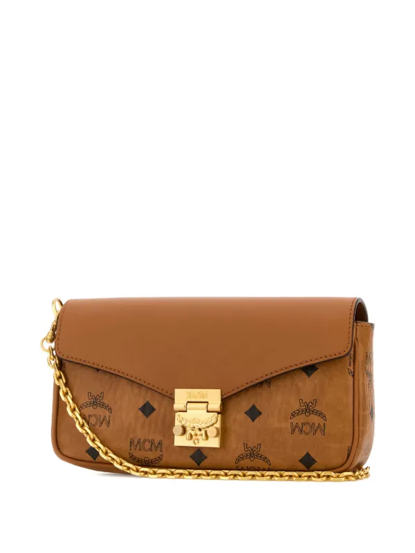 MCM Mini Tracy Logo Chain Leather Cross Body Bag | Brown | FARFETCH