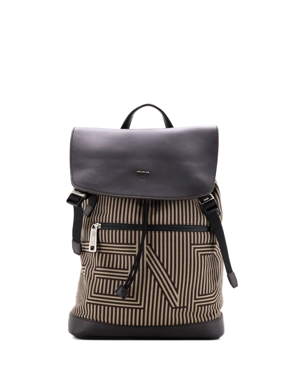Fendi Pre-Owned Logo Rucksack Striped Canvas Large backpack - Marrone