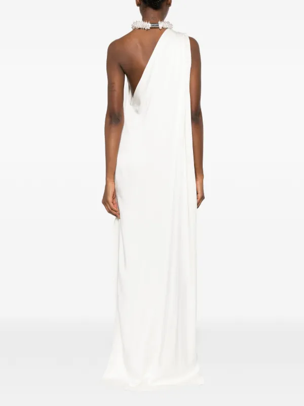 Stella McCartney Embellished Halterneck Asymmetric Satin Dress | White