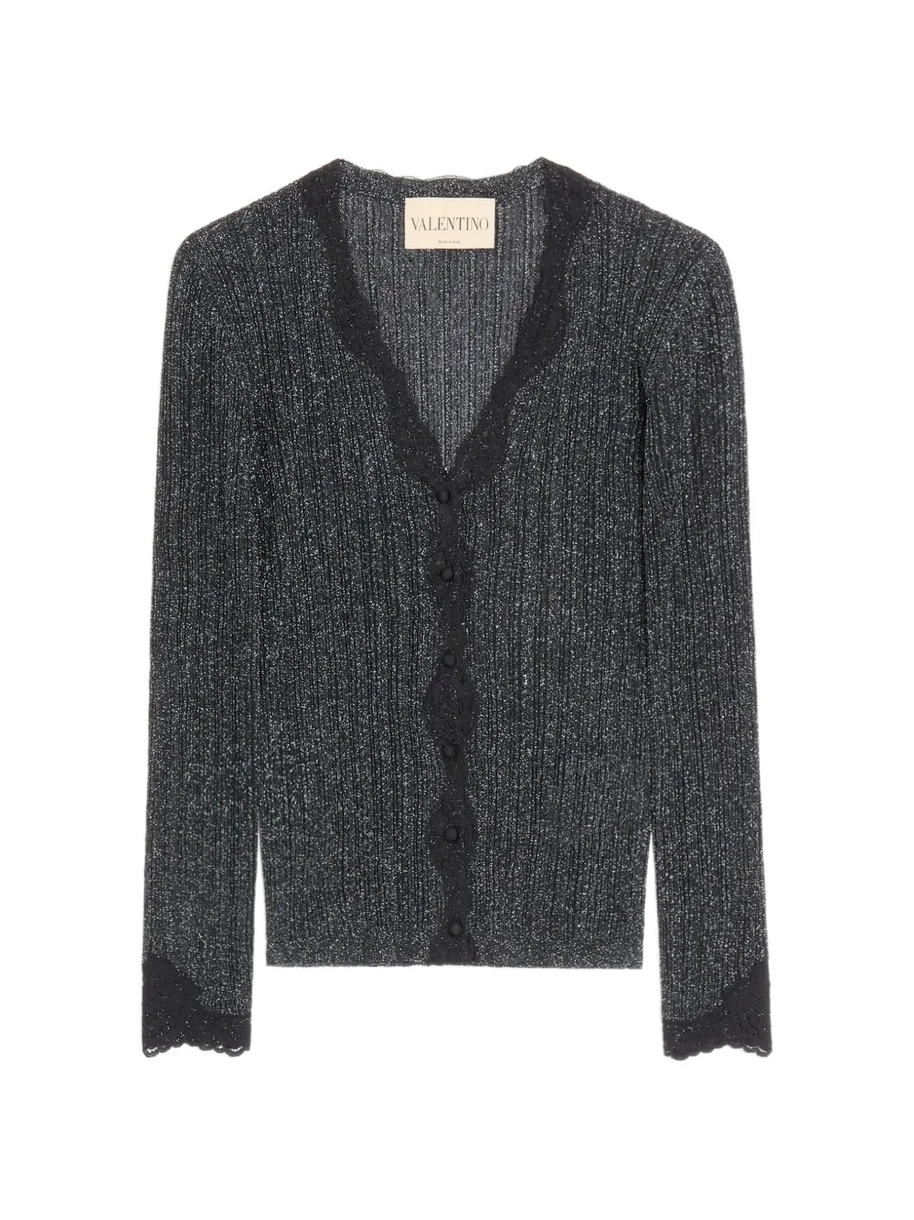 Valentino Garavani Lurex Knit Cardigan With Lace - Black