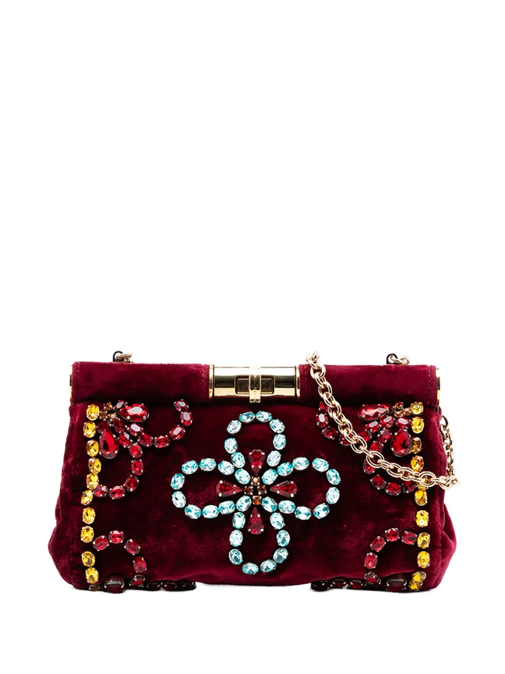 Dolce & Gabbana Pre-Owned 2014 Mini Crystal Embellished Velvet Barrel with Chain shoulder bag - Rosso