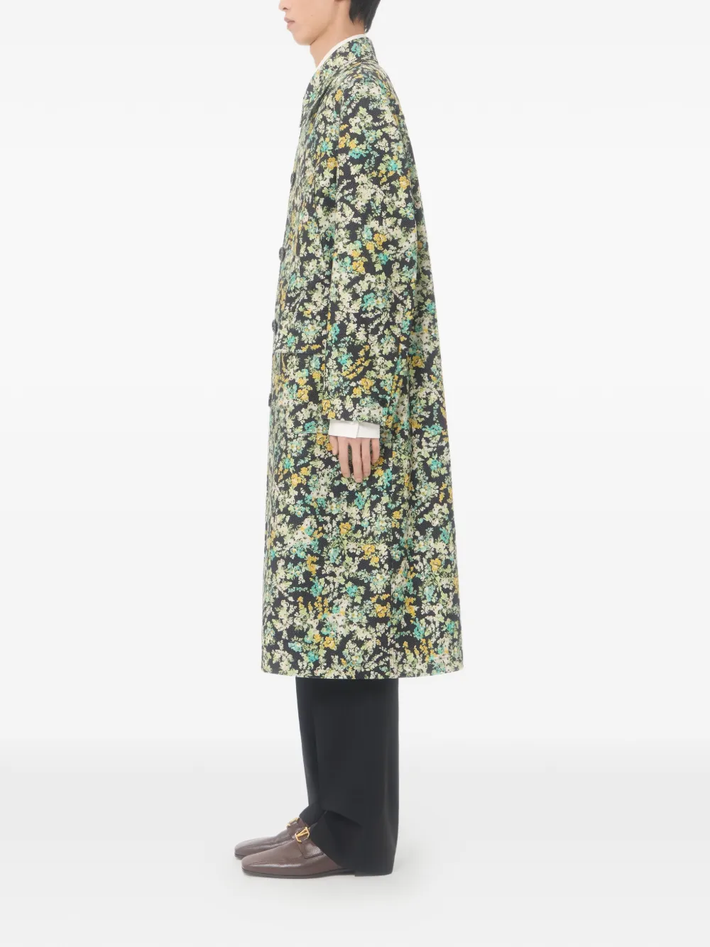 Valentino Garavani Katoenen jas met enkele rij knopen Papier Flower-print Zwart