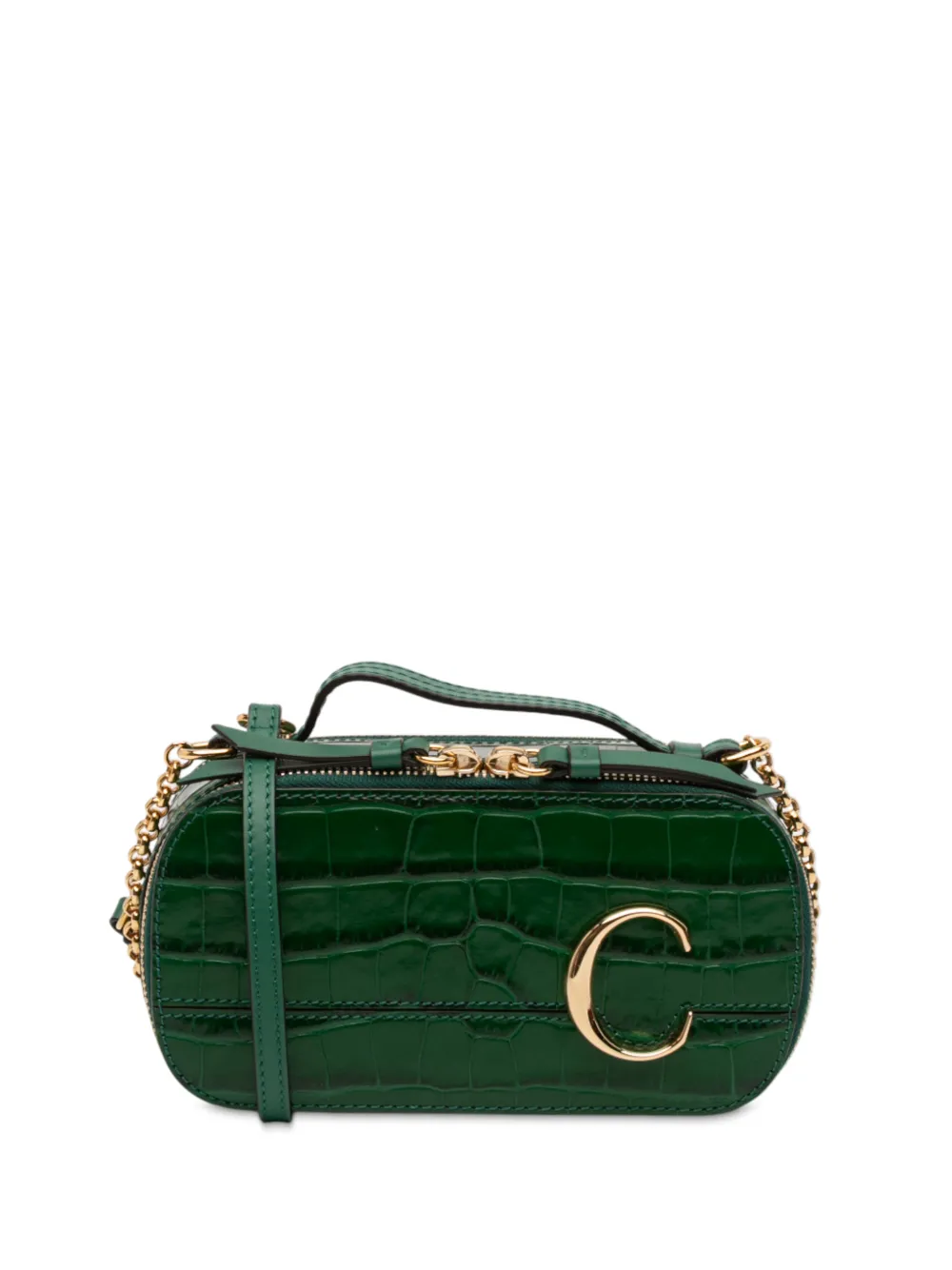Chloé Pre-Owned 2020 Mini Croc Embossed Leather C Vanity Bag satchel - Verde