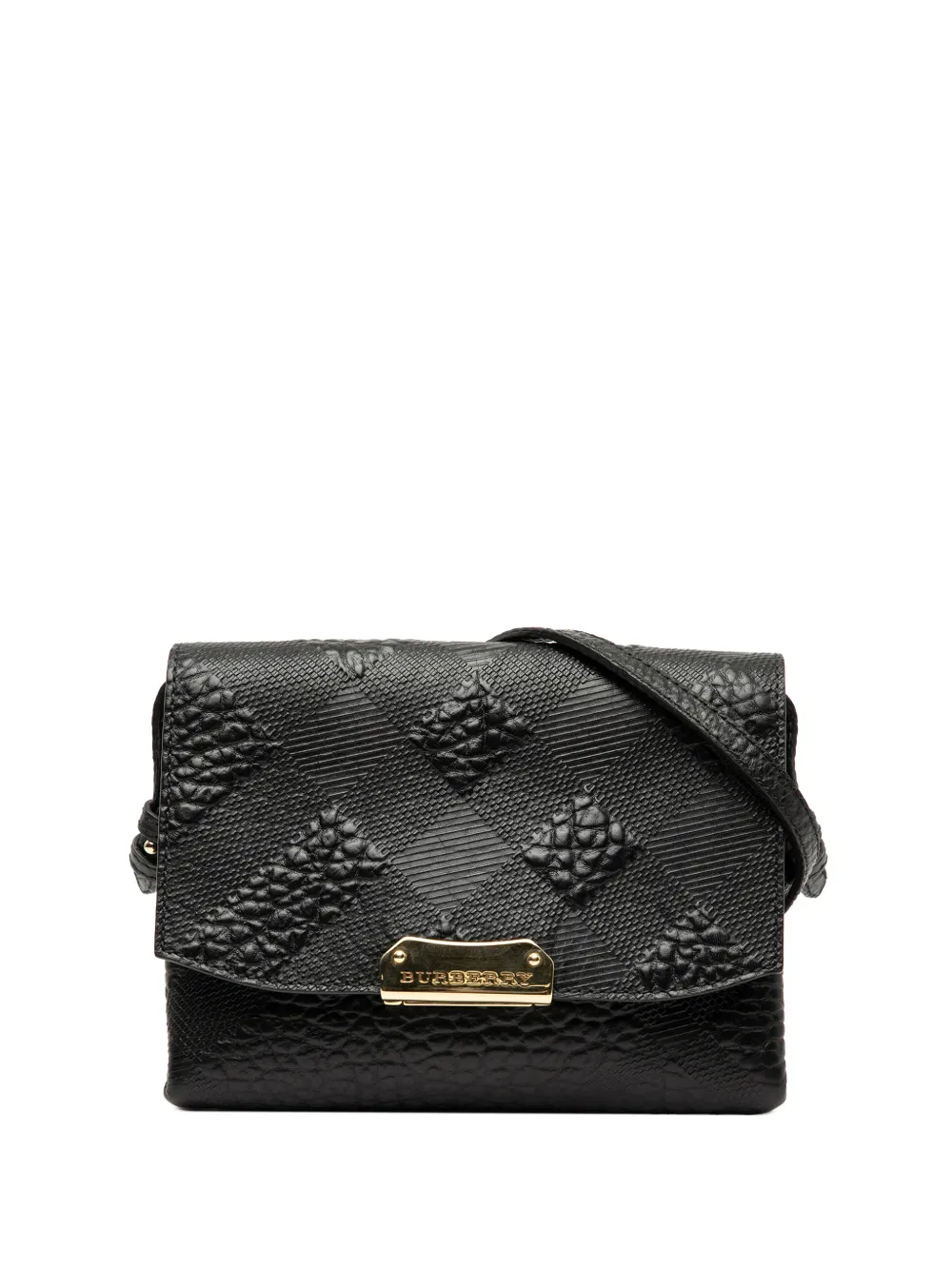 Burberry Pre-Owned 2000-2017 Embossed Grain Check Leather Langley crossbody bag - Nero