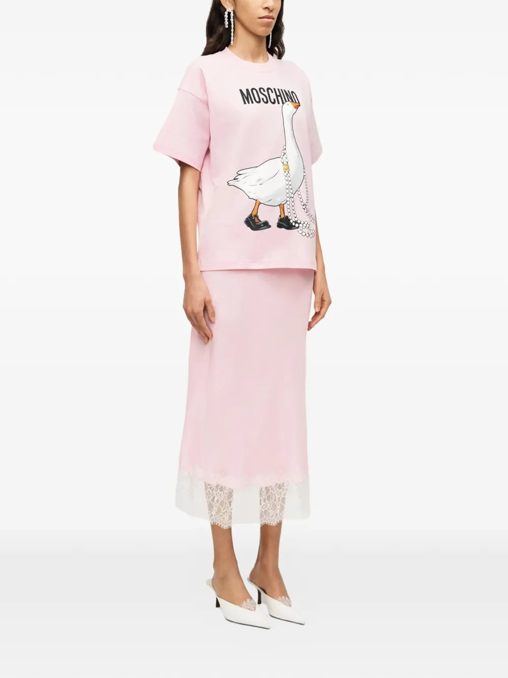 Moschino T-shirt met ganzenprint Roze