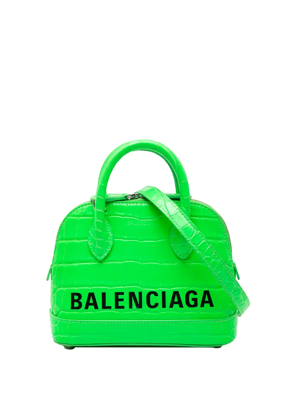 Balenciaga Pre-Owned 2021 Croc Embossed Calfskin Ville Top Handle Bag XXS satchel - Verde